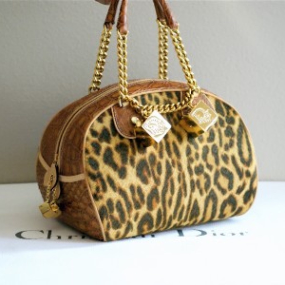 DIOR LEOPARD PRINT PONY FUR CROCODILE BAG NEW